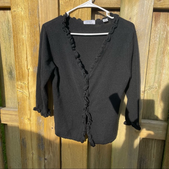 Lord & Taylor Sweaters - Lord & Taylor Cashmere Black Ruffle Button Up Cardigan M